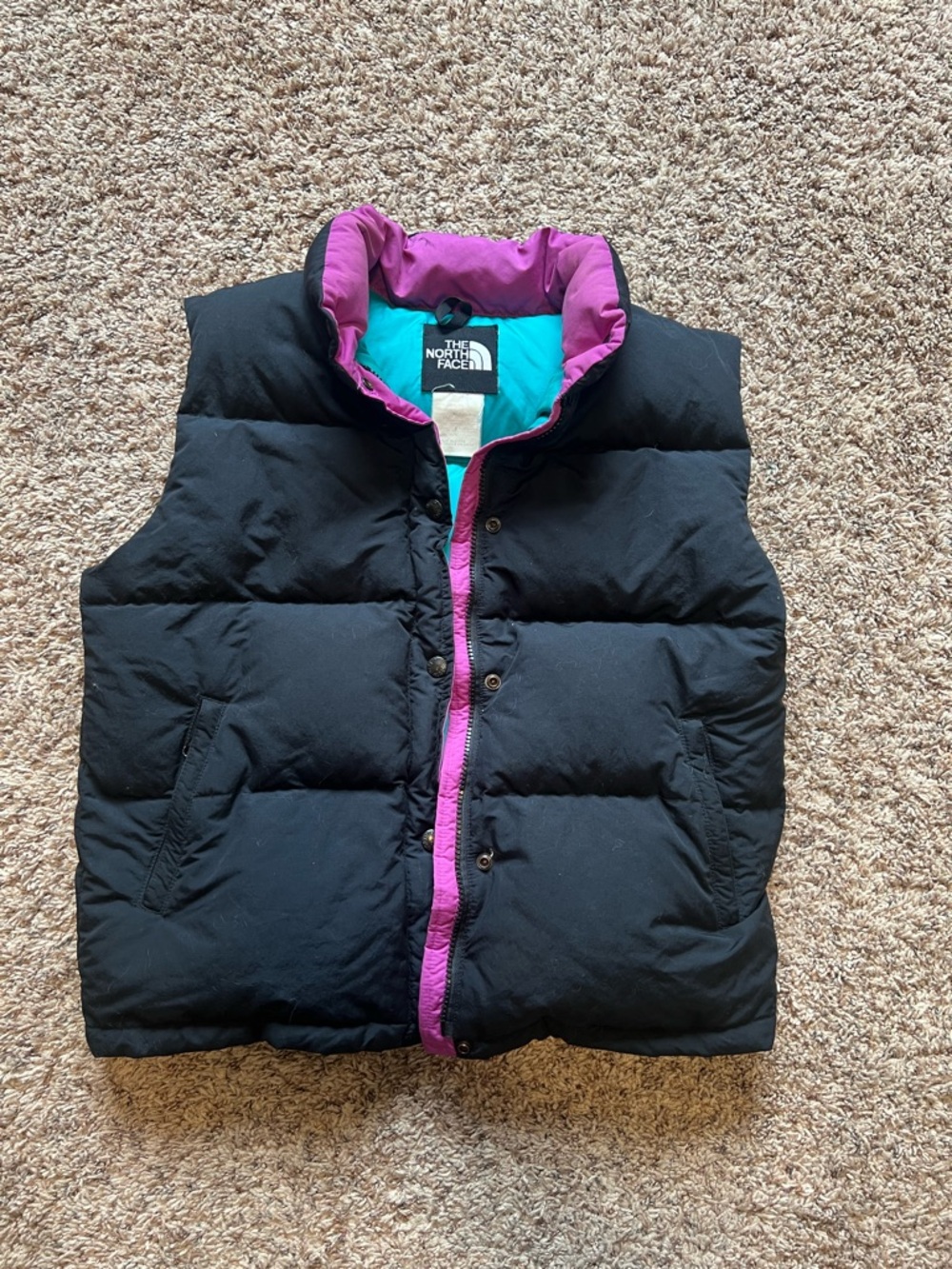 The North Face Women’s Black and Blue Vest with Pink Trim